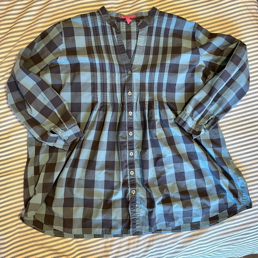 Woman Within Plus Size Pin Tucked Buffalo Plaid Tunic Button Front